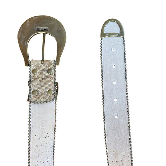 Chico’s Snake Print Leather Belt Small Rhinestone Western Glam Rodeo Y2K Boho - Picture 6 of 6